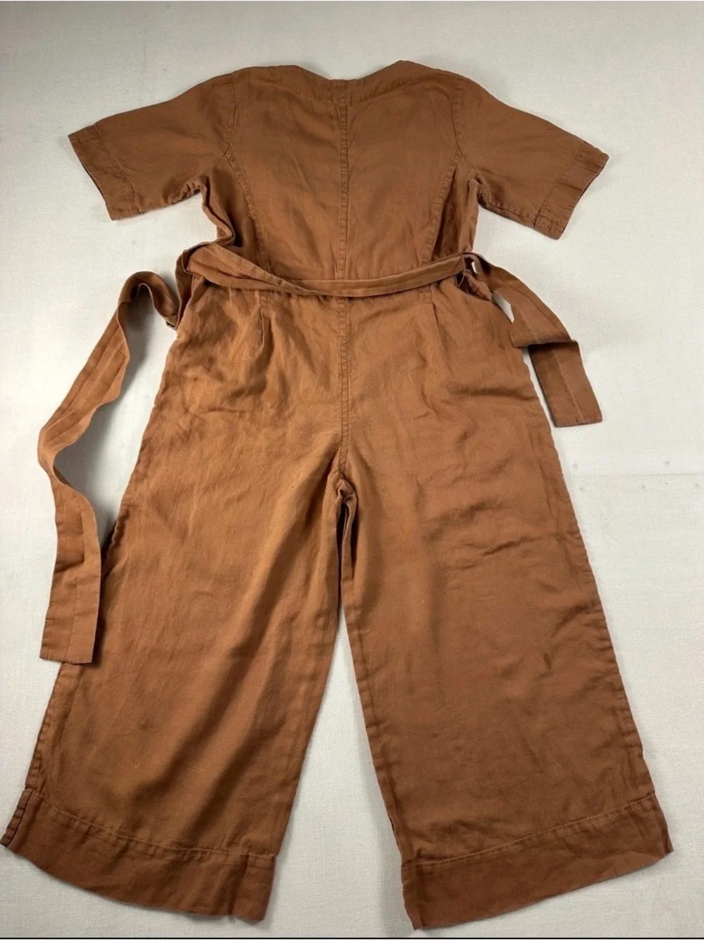 Everlane Wrap Linen Jumpsuit in Carob Brown